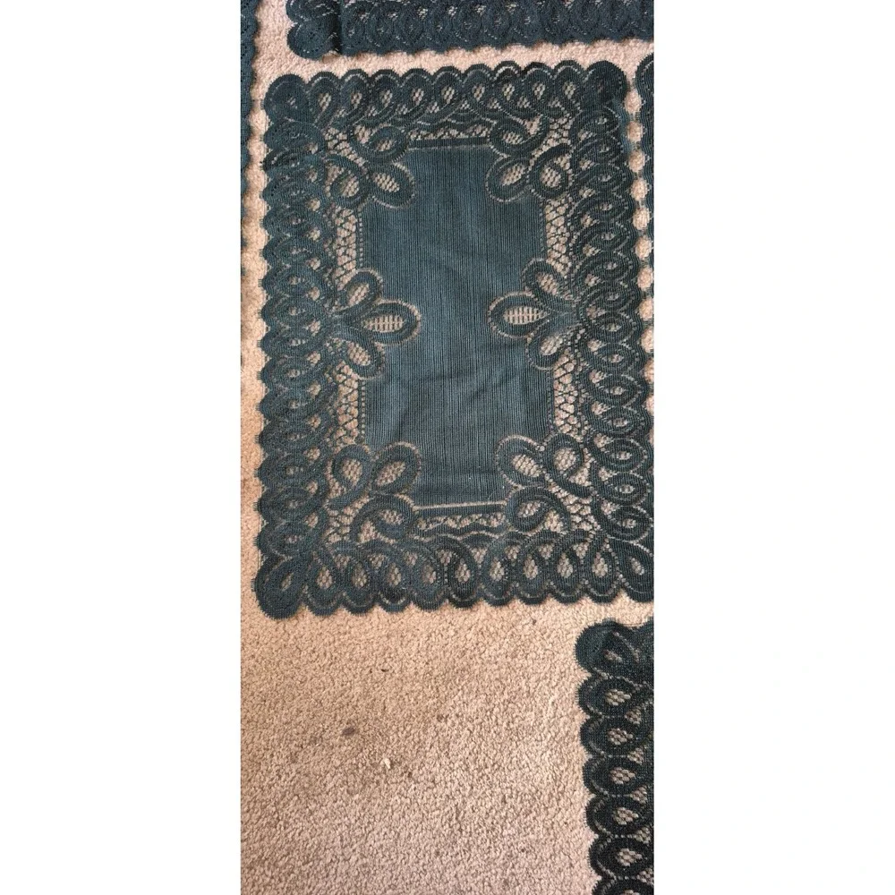 Dark Green Lace Table Linen Set Placemats Table Runners Vintage Decor